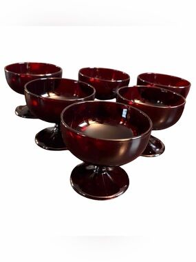 Vintage Anchor Hocking Royal Ruby Red Glass Dessert Bowls Set of (6)
